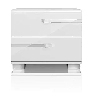 MAKLAINE 2 Drawer Nightstand in White High Gloss and Chrome