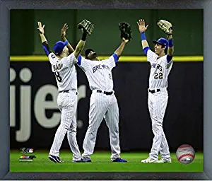 Ryan Braun, Lorenzo Cain, Christian Yelich 2018 Milwaukee Brewers Action Photo (Size: 12" x 15") Framed