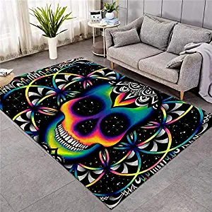 Carpet Chaos by Brizbazaar Large Carpets for Living Room Colorful Skull Area Rug Galaxy Mandala Gothic Decorative Non-Slip Floor Mat