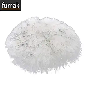 fumak Sheepskin Chair Cover - Round Soft Artificial Sheepskin Rug Chair Cover Bedroom Mat Artificial Wool Warm Hairy Carpet Seat Textil Fur Area Rugs (White Gray tip)