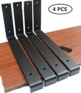 4 Pack - 11.25"L x 6"H x 1.5"W Lip Shelf Bracket Heavy Duty Rustic Industrial Farmhouse Iron Metal Wall Floating Shelf Bracket Metal Shelf Bracket, Industrial Shelf Bracket, Shelf Supports with Screws