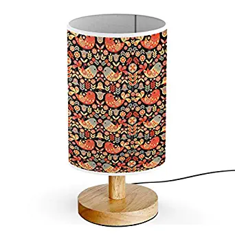 ARTSYLAMP - Wood Base Decoration Desk Table Bedside Light Lamp [ Folk Art Birds Flowers Swedish ]