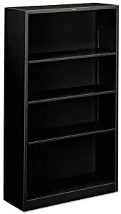 HON Metal Bookcase - 34.5" x 12.62" x 59" - Steel - 4 x Shelf(ves) - Rust Resistant, Heavy Duty - Black