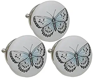 CWI Gifts M30004460A 1.75" x 2.5" x 1.75" White Ceramic Butterfly Knob Drawer Pulls (Set of 3)