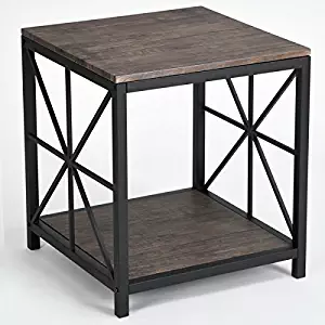 Vintage Dark Brown Black Metal Frame Side End Table with Lower Shelf