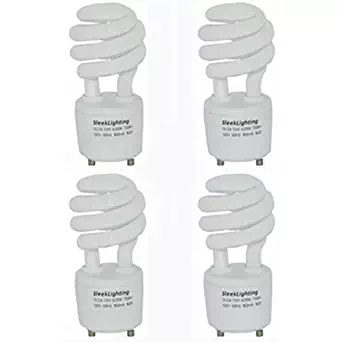 SleekLighting - GU24 Base light bulb- 13Watt 120v 60Hz -2 Prong Mini Twist Lock Spiral -Self Ballasted CFL Two Pin Fluorescent Bulbs- 4200K 700lm -Cool White- 4pack-(60Watt Equivalent)