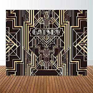 Allenjoy 10x8ft Great Gatsby Backdrops for Photography Birthday Children Adults Roaring 20s Graduation Theme Party Black and Gold Golden Banner Photo Studio Booth Background Photocall New Year NYE