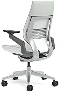 Steelcase Gesture Office Chair - Cogent Connect Nickel Upholstered Wrapped Back Platinum Metallic Frame Medium Seat Light Seagull Seat/Back Dark Merle Arms Hard Floor Caster Wheels