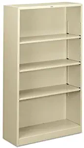 HON S60ABCL Four Shelf Metal Bookcase, 34-1/2w x 12-5/8d x 59h, Putty