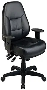 Office Star Work Smart Professional Multi Function Ergonomic High Back Leather Chair with Adjustable Padded Arms and Ratchet Back Height Adjustment, Black
