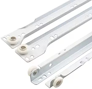 Prime-Line R 7210 Drawer Slide Kit – Replace Drawer Track Hardware – Self-Closing Design –Fits Most Bottom/ Side-Mounted Drawer Systems –15-3/4” Steel Tracks, Plastic Wheels, White 1 Pair (2 LH, 2 RH)