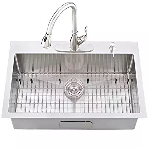 Bokaiya 30" Stainless Steel Kitchen Sink Topmount, 18 Gauge Handmade Deep Drop In Single Bowl Kitchen Sink with Bottom Grid, 9-Ga Extra Thick Panel 2 Hole Kitchen Sink