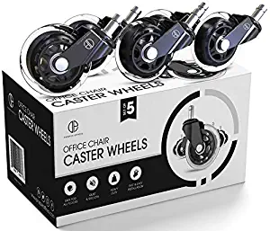 Office Chair Wheels Set of 5 - Floor Mat Replacement for All Floors incl. Wood - Heavy Duty Ergonomic Skate Wheel with Universal fit, Easy Installation