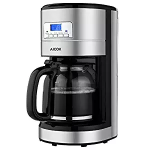 Drip Coffee Maker, Aicok Stainless Steel Coffee Maker Coffee Pot, 12 Cup Coffee Machine with Glass Thermal Carafe, Insulated, Keep Warm, Automatic Shut Off, Programmable