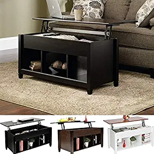 Goujxcy Lift-up Top Coffee Table,Wood & Metal End Table,Hidden Storage and Lift Tabletop Dining Table,Computer Table,Side Table,Living Room Furniture Tea Table E1 Board & Iron Modern Furniture,Black