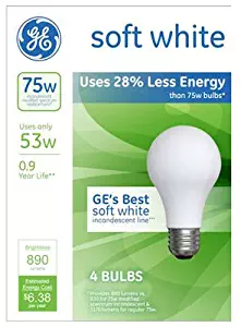 GE 66248 Energy-Efficient Soft White 53 Watt A19, 4/Pack