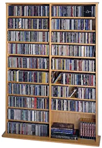 Leslie Dame High Capacity Oak Veneer Multimedia Storage Rack, Oak