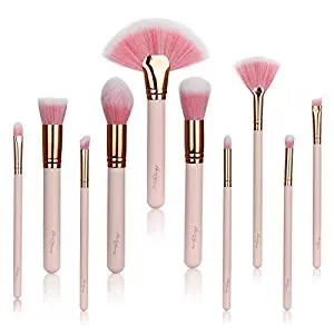 Anne's Giverny Makeup Brushes 10pcs Professional Face Make up Brush Set Foundation Powder Blush Kabuki Blending Fan Eyeshadow Eye Brow Brush Cute Pink Cosmetic Brushes Set