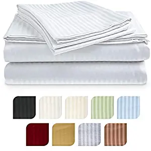 Crystal Trading 4-Piece Bed Sheet Set - Dobby Stripe - Microfiber - (King, White)