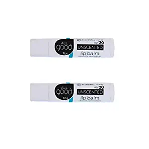 All Good SPF 20 Lip Balm for Soft Smooth Lips - Calendula, Lavender, Olive Oil, Beeswax, Vitamin E | Zinc Oxide for Safe Sun Protection (Unscented)(2-Pack)