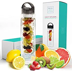 Savvy Infusion Water Bottles - 24 or 32 Ounce Fruit Infuser Bottle - Featuring Unique Leak Proof Silicone Sealed Cap with Handle - Great Gifts for Women