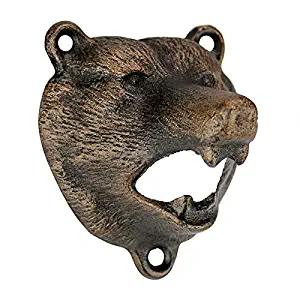 Design Toscano Grizzly Bear of the Woods Wall Mount Bottle Opener, 3 Inch, Cast Iron, Aged Gold