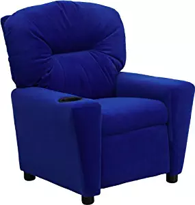 Contemporary Blue Microfiber Kids Recliner with Cup Holder