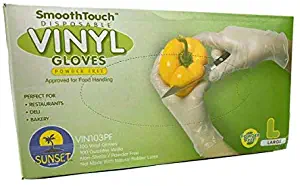 100 Disposable Vinyl Gloves, Non-Sterile, Powder-Free, Smooth Touch, Food Service Grade, Large Size [100 Gloves per Box]