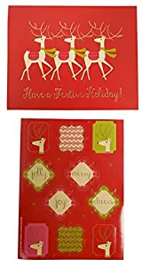 The Gift Wrap Company Small Boxed Holiday Cards with Seals, Reindeer Chorus Line