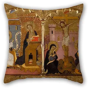 The Oil Painting Francesc Comes - Saint John The Baptist, Annunciation, Crucifixion And Saint Catherine Of Alexandria Pillowcase Of 16 X 16 Inches / 40 By 40 Cm Decoration Gift For Kids Boys Shop