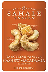 Sahale Snacks Tangerine Vanilla Cashew-Macadamia Glazed Nut Mix, 4 oz. – Nut Snacks in a Resealable Pouch, Paleo Snacks with No Artificial Flavors, Preservatives or Colors, Gluten-Free Snacks