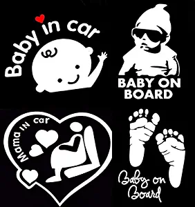 Baby Car Stickers, Anlising Baby on Board Car Stickers Baby in Car Mama in Car Sticker Safety Signs Waterproof Car Stickers Baby Car Stickers and Decals(4 Pack)