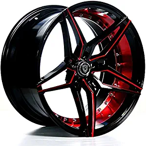 20 Inch Rims (Black and Red) - FULL Set of 4 Wheels - Made for MAX Performance - Racing Wheels for Challenger, Mustang, Camaro, BMW and More! Rines Para Carros - (20x9”) - MQ 3259