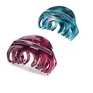 Rosette 2Pcs/set Large Chic Styling Hair Claw Clip Strong Holding Power Hair Clips Clamps Indoor Outdoor Hair Grip Hairpins Hairgrip for Women Girls Hair Barrettes For Thick Hair (wine red+blue)