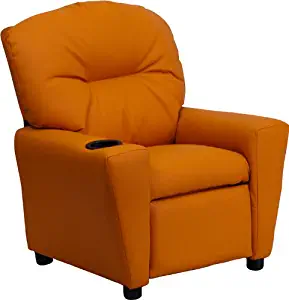 Flash Furniture Contemporary Orange Vinyl Kids Recliner with Cup Holder