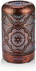 BAIESHIJI Essential Oil Diffuser, Metal Vintage Essential Oil Diffusers 100ML, Aromatherapy Diffuser with Waterless Auto Shut-Off Protection, 7 Color Changing Light, Cool Mist Humidifier