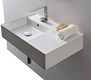 Scarabeo Scarabeo 5114-One Hole Ceramic Wall Mounted Rectangular Bathroom Sink, 23.62 x 17.32 x 5.51 inches, White