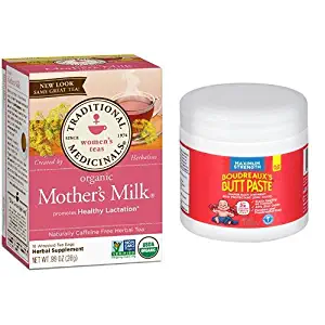 Traditional Medicinals Organic Mother’s Milk Tea, 16 Tea Bags (Pack of 6) and Boudreaux's Butt Paste Diaper Rash Ointment, Maximum Strength, 14 Ounce