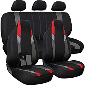 Motorup America Auto Seat Cover Full Set - Fits Select Vehicles Car Truck Van SUV - Newly Designed Mesh - Red/Gray/Black