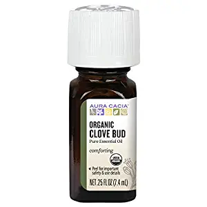 Aura Cacia 100% Pure Clove Bud Essential Oil | Certified Organic, GC/MS Tested for Purity | 7.4 ml (0.25 fl. oz.) | Syzygium aromaticum