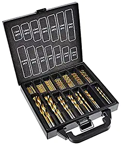 Drill Bits Set by Volterin for Metal, Wood, Titanium Coated 6542 100% HSS, 1.5mm-10mm Metric Size, Twist Power Tool Drill Set for Plastic, Copper, Aluminum Alloy Cutting, Stainless Steel Box 99PC