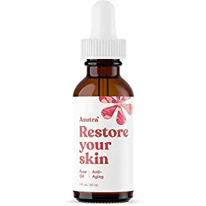 ASUTRA Organic Anti-Aging Face Oil, 1 fl oz | Geranium & Rosehip Oil | Anti-Wrinkle Serum that Restores Youthful Glow | Soften & Hydrate | Apply Before Makeup to Help Minimize Fine Lines