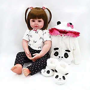 NKol Reborn Baby Dolls, Lifelike Realistic Newborn Weighted Baby Doll Girl with Panda Outfit (18Inch)