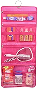 Yofi Nurture yourself Hanging Toiletry Bag Organizer for Cosmetics, Makeup, Jewelry, Toiletries, Shaving Tools in Pink Expandable, Polyester Case with Zippers and Sections for Home or Traveling