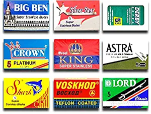 Astra-Derby-Shark-Lord-Treet-Voskhod-Big Ben 50 Quality Double Edge Razor Blades Sampler (9 different brands)