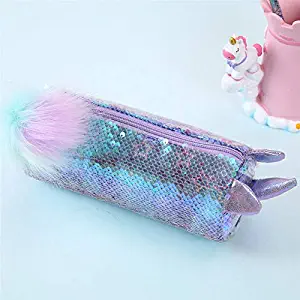 Kawaii Unicorn Pencil Case School Sequin Pencilcase For Girls Pen Box Multi Big Cosmetic Penal Bag Cute Korean Cartridge Pouch,PURPLE