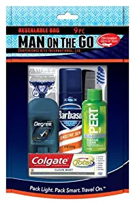 Convenience Kits International Men’s 9 PC Travel-Size Sampler Essentials, Featuring: Gillette, Barbasol, and Colgate