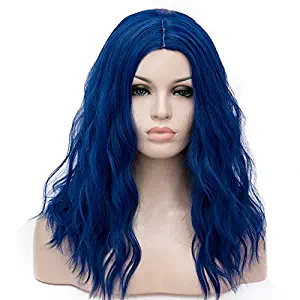 OneUstar Women's Navy Blue Wig 18 inch Long Fluffy Curly Wavy Hair Wigs for Girl Synthetic Cosplay Wigs