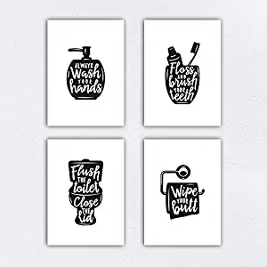 LAB NO 4 Set of 4 Funny Bathroom Signs Quotes & Rules | Best Modern Toilet Sayings Décor Art Print in A4 Size