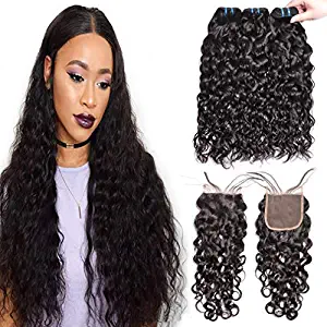 MSGEM Malaysian Hair Water Wave With Closure Virgin Malaysian Human Hair 3 Bundles With Closure 18 20 22 with 16 inch 1B Color